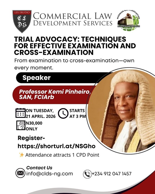 Trial Advocacy: Techniques for Effective Examination and Cross-Examination April 21st, 2026 @3 Pm Register here- https://shorturl.at/NSGho