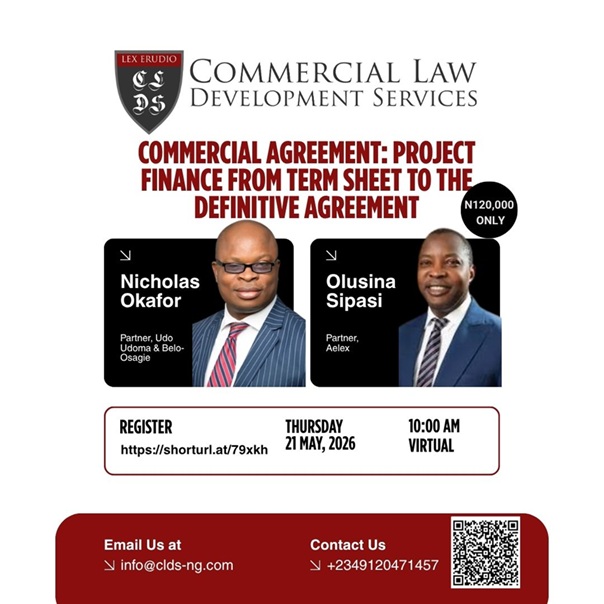 Commercial Agreement: Project Finance from Term Sheet to the Definitive Agreement – May 21, 2026 Time: 10 am https://shorturl.at/79xkh