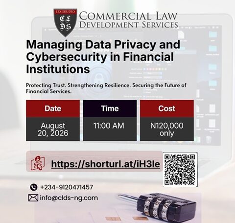 Cyber threats, data breaches & regulatory scrutiny are reshaping financial services. Join our executive virtual training: *Managing Data Privacy and Cybersecurity in Financial Institutions* 📅 20 Aug 2026 | 11 AM WAT 💰 ₦120,000 Register: https://shorturl.at/iH3le