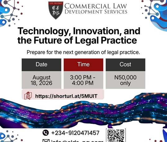 AI won't replace lawyers. But lawyers who understand AI and emerging technologies may outperform those who don't. Join us for Technology, Innovation, and the Future of Legal Practice and explore what's next for the legal profession. 📅 18 Aug 2026 | 🕒 3 PM WAT 💰 ₦50,000 🔗 https://shorturl.at/5MUIT