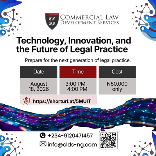 AI won't replace lawyers. But lawyers who understand AI and emerging technologies may outperform those who don't. Join us for Technology, Innovation, and the Future of Legal Practice and explore what's next for the legal profession. 📅 18 Aug 2026 | 🕒 3 PM WAT 💰 ₦50,000 🔗 https://shorturl.at/5MUIT