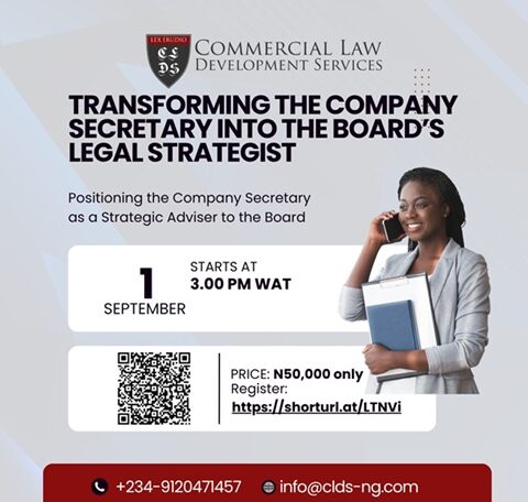The Company Secretary’s role is evolving. Boards need more than compliance. They need strategic governance advisers who can anticipate risk, interpret regulation and support better decisions. **Transforming the Company Secretary into the Board’s Legal Strategist** 📅 Sept 1 | 3PM WAT | Virtual Register: https://shorturl.at/LTNVi